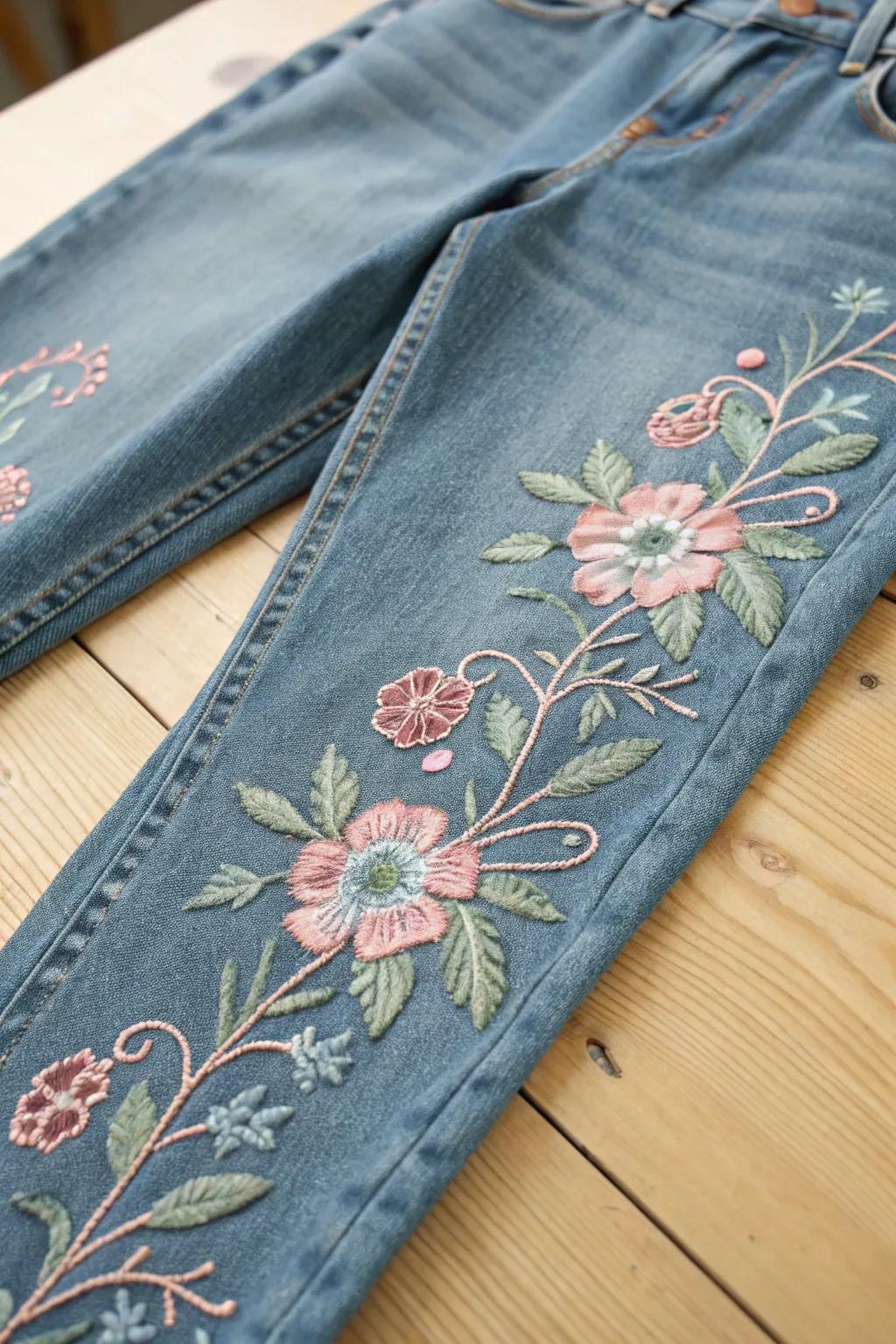 Elevate your denim with a touch of embroidered elegance.