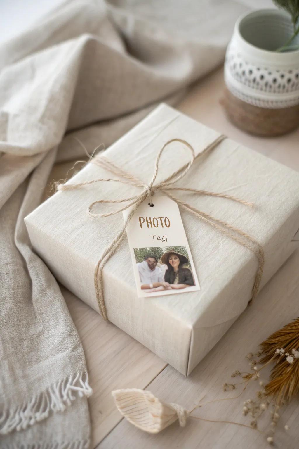 Add a personal touch to your gifts with a charming photo tag.