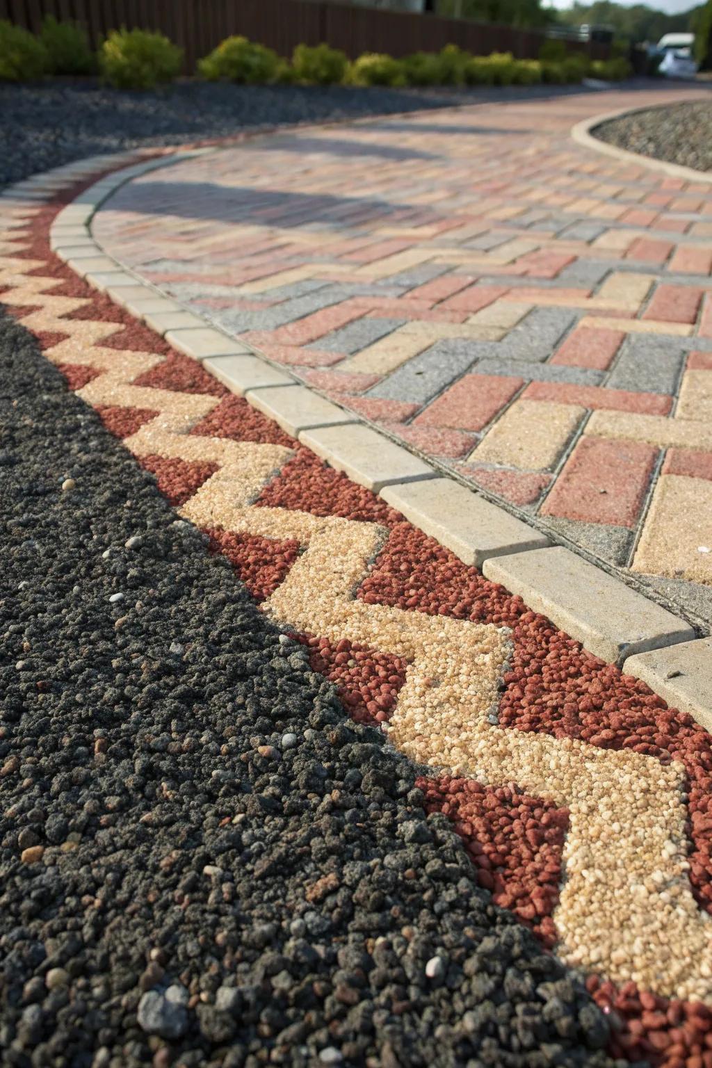 Elevate your driveway design with a bold mix of gravel colors for a striking edge.