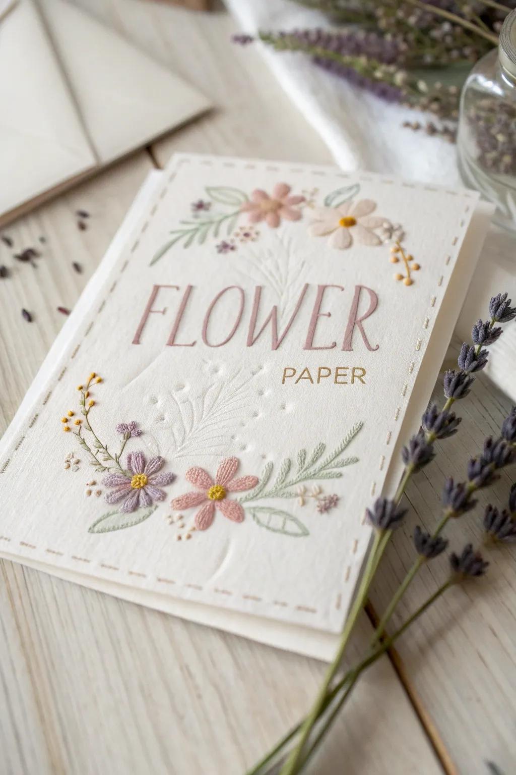 Stitched with Love: Add a personal touch to your cards with delicate embroidery, blending minimalist elegance with boho warmth.