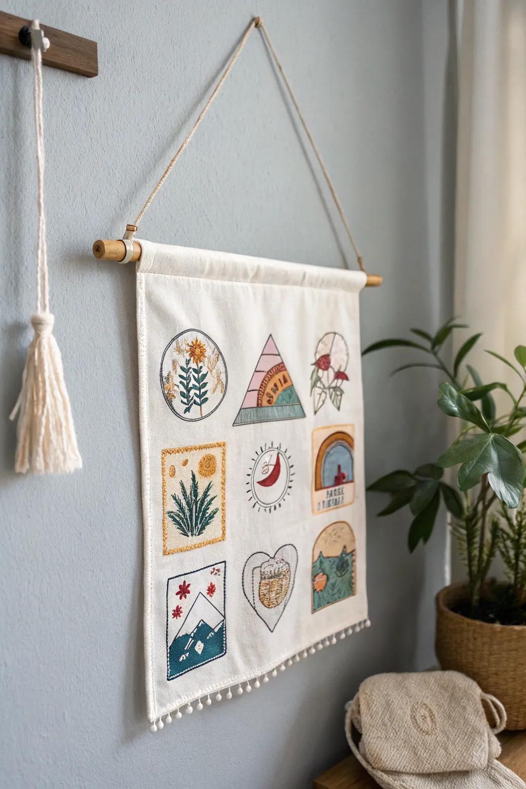 Showcase your patch collection with Scandinavian elegance and a boho flair. 🌿✨ #CreativeWallBanner #MinimalistDecor