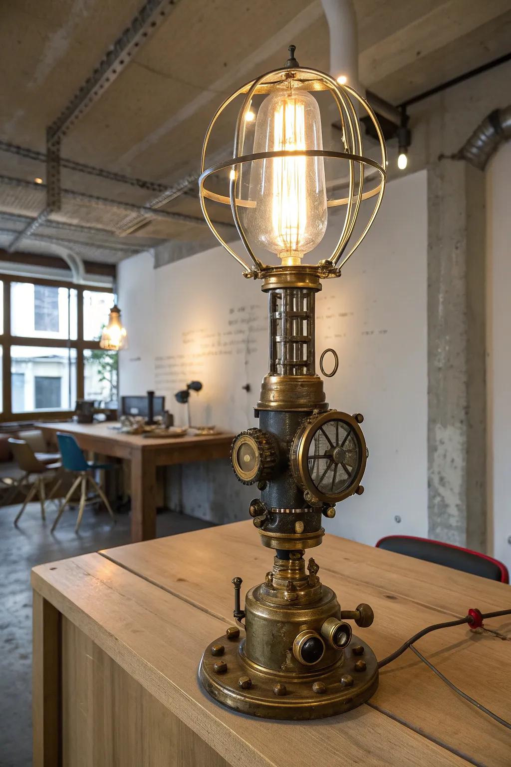 Illuminate your space with the art of transformation: a vintage lamp reimagined.