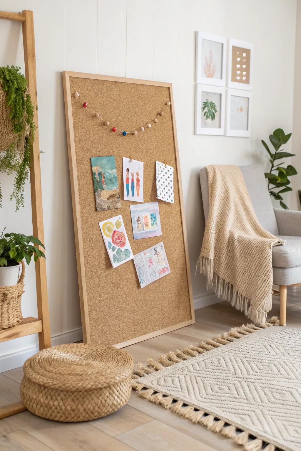 Embrace creativity with a stylish cork board art display that blends seamlessly into your decor!