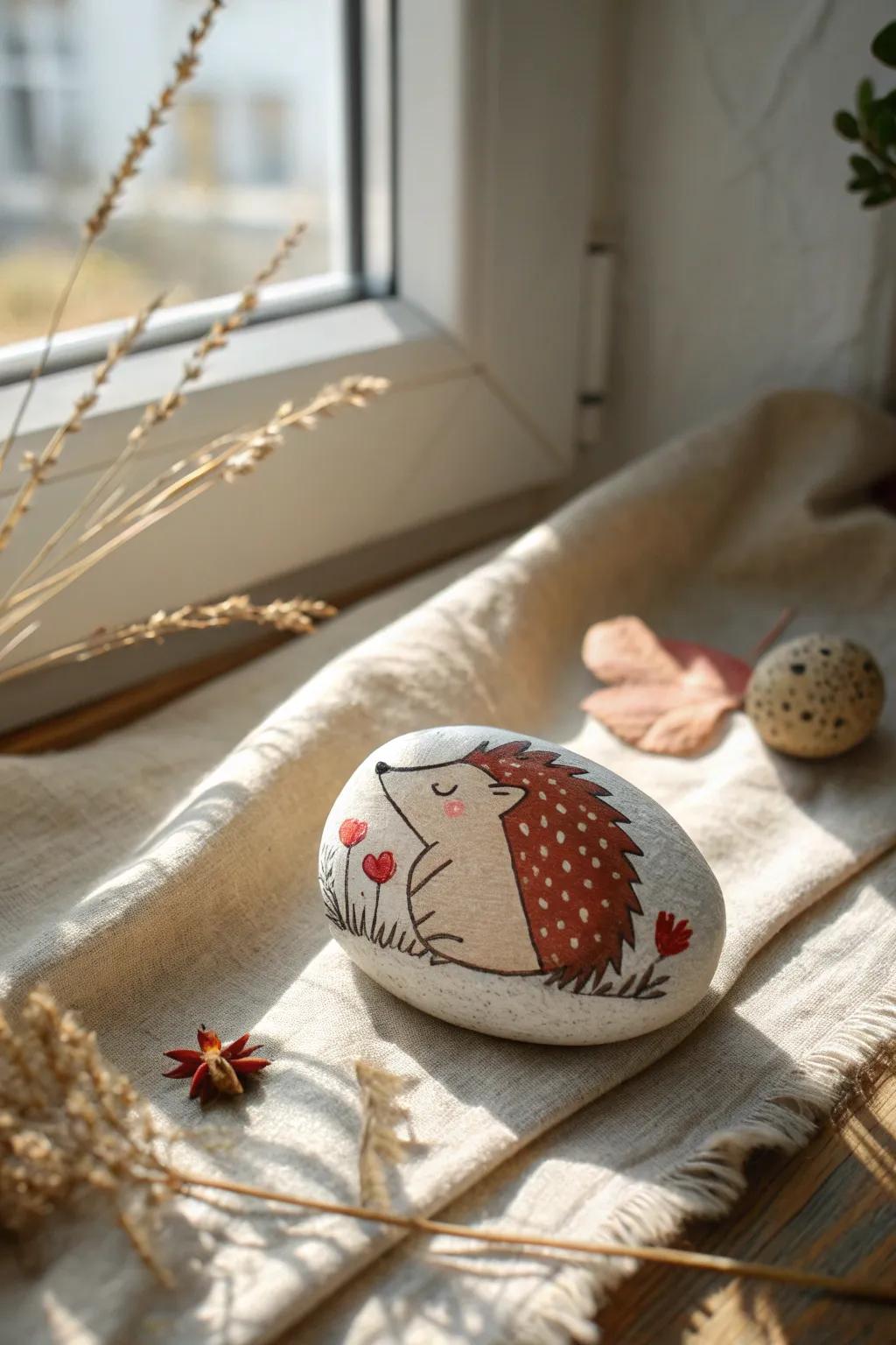 Add a dash of whimsy to your day with this charming hedgehog kindness rock.