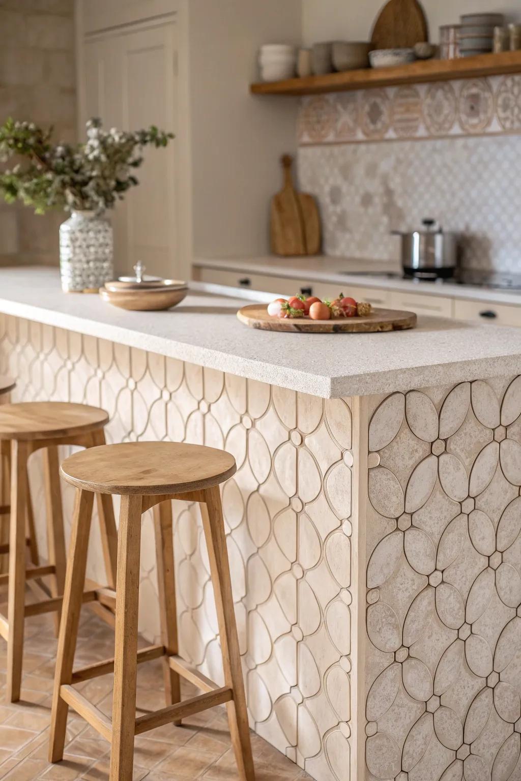 Add depth and intrigue to your kitchen with textured tiles that dance with light.
