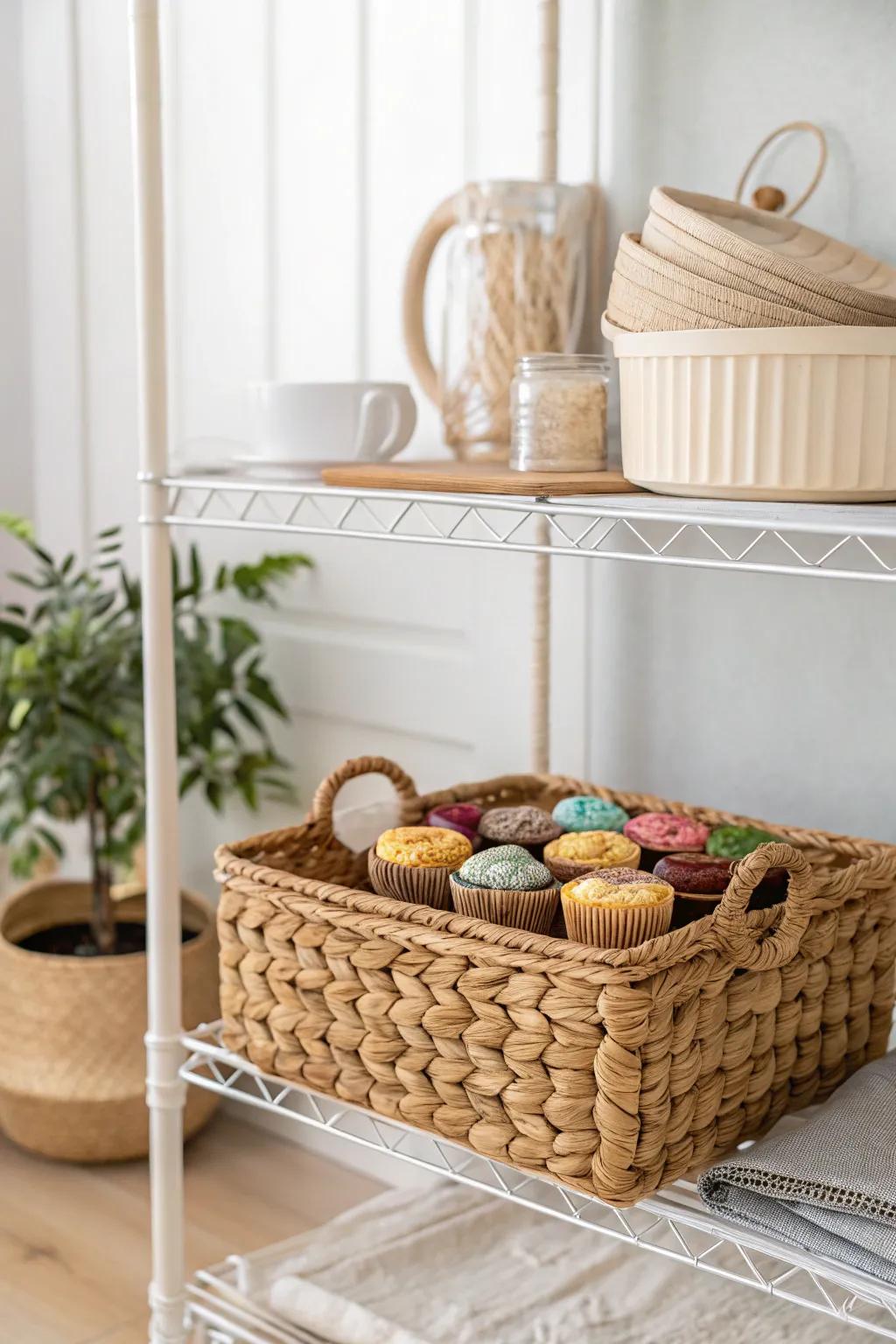 Elevate your kitchen organization with stylish wicker baskets—where functionality meets minimalist beauty. 🌿 #KitchenInspiration #BohoMinimalism