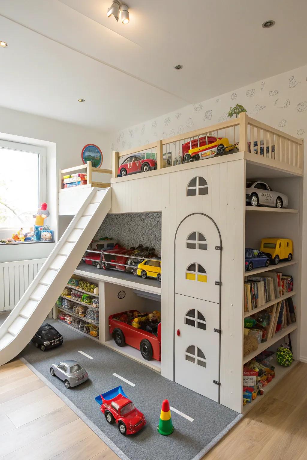Themed storage units make tidying up an adventure.