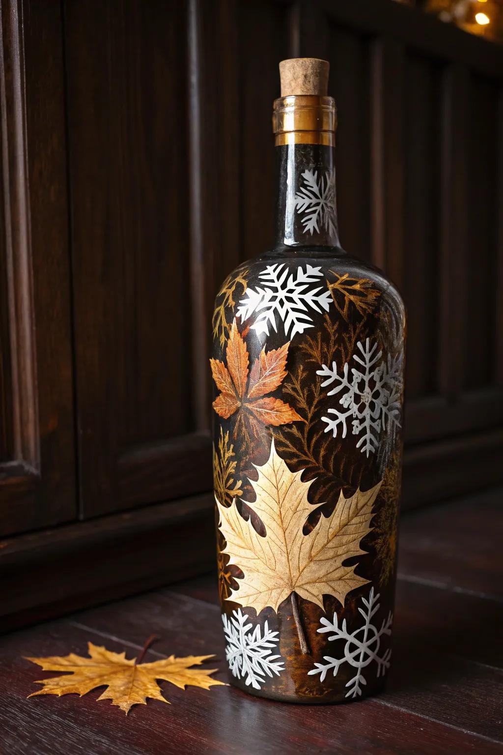 Transform your space with seasonal charm using creatively decorated liquor bottles.