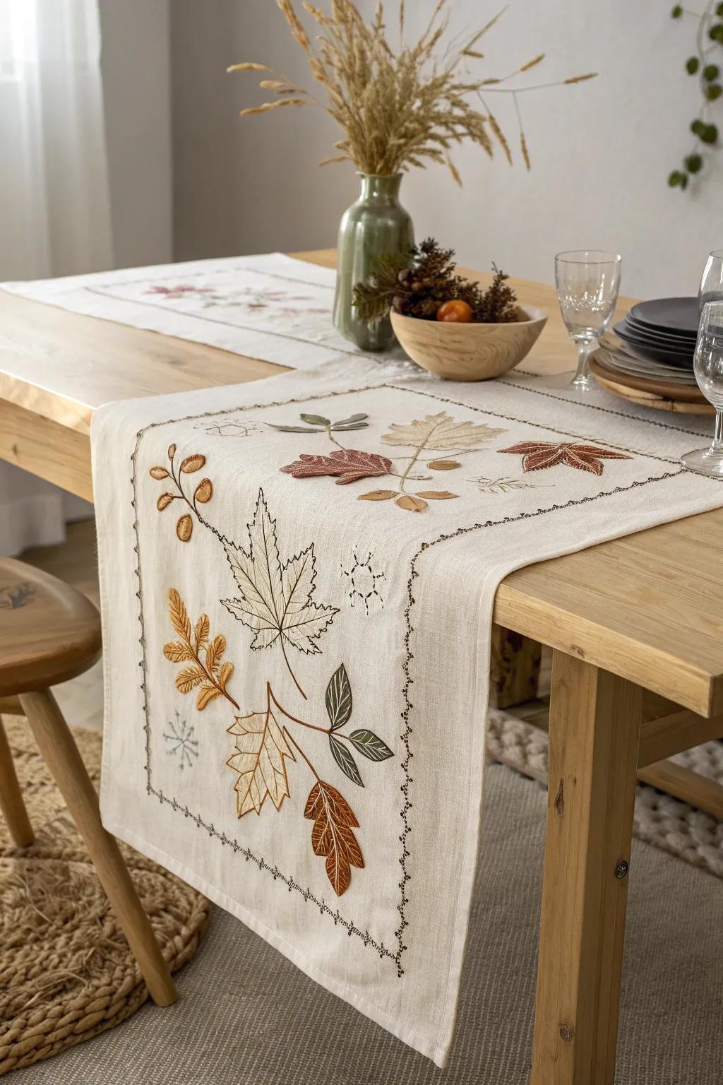 Transform your dining space with the timeless elegance of an embroidered table runner, perfect for every season.