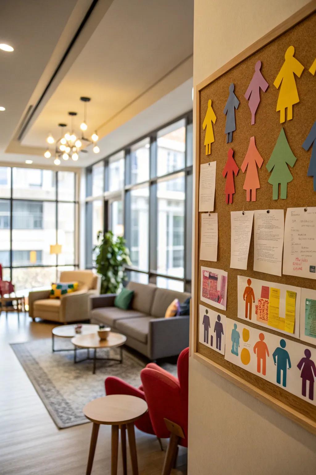 A colorful bulletin board celebrating diversity and inclusivity.
