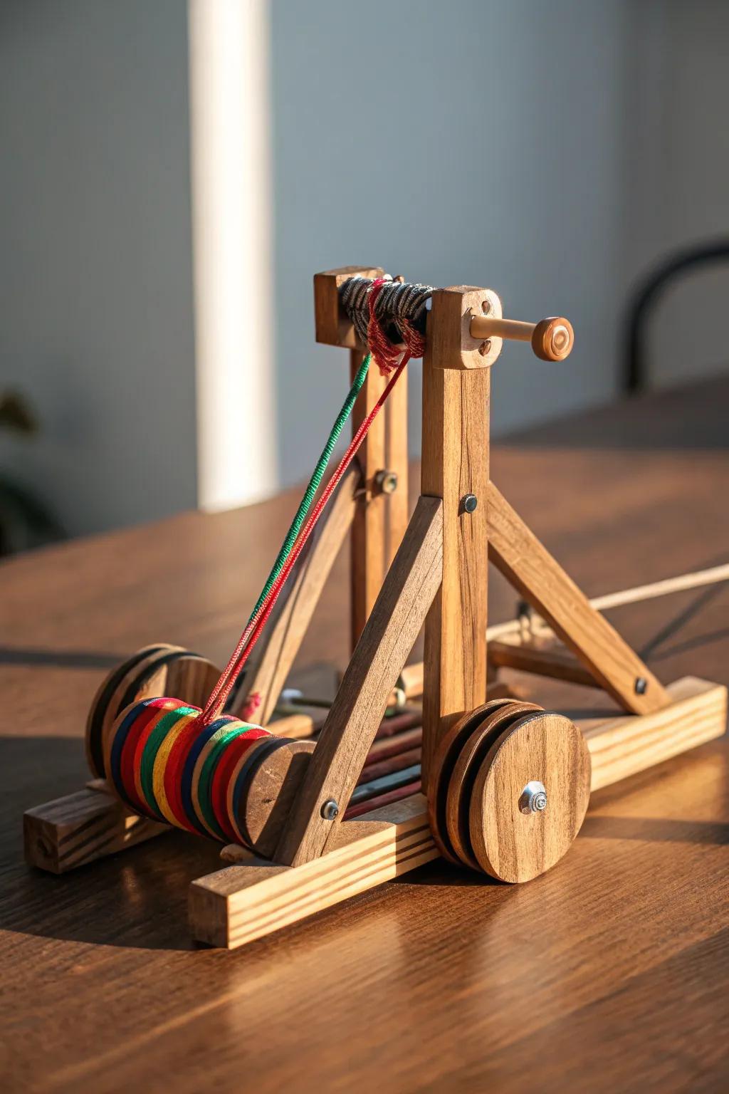 Unleash the power: Master tension with a sleek, rubber band-fueled mini catapult!