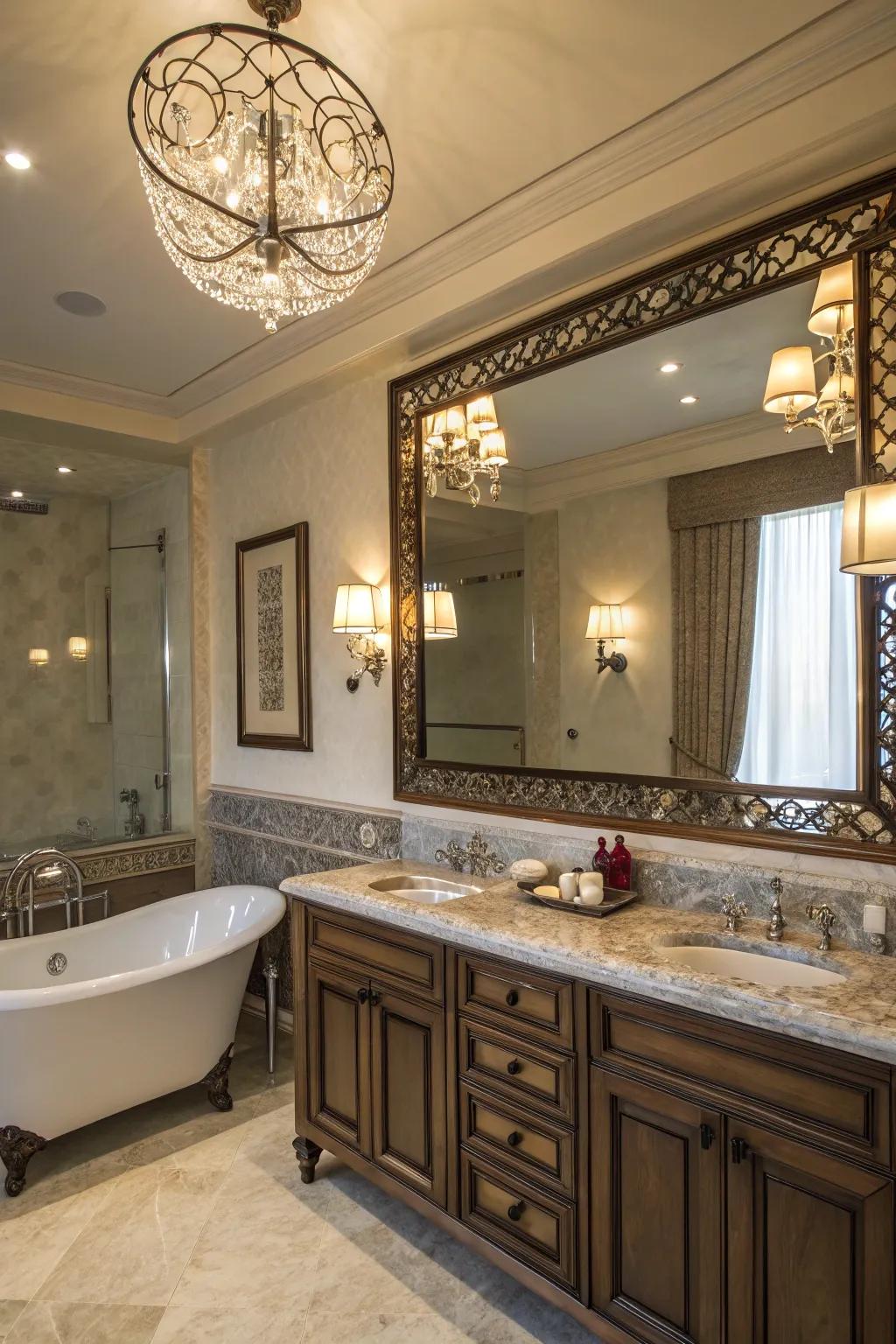 An ornate mirror enhances the sense of space and light.