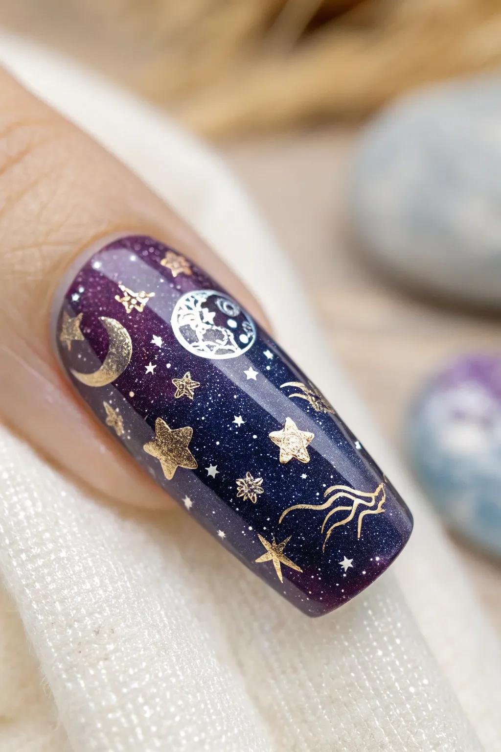 Reach for the stars with celestial charm on your nails!