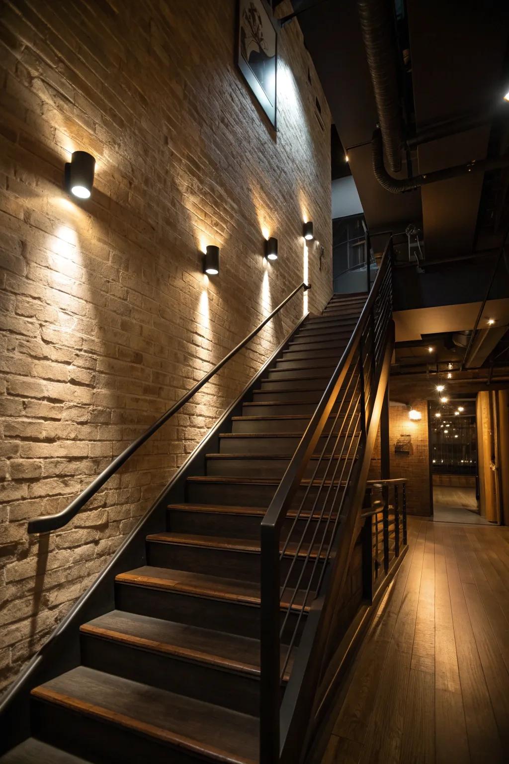 Transform your basement stairs into a captivating retreat with creative lighting.