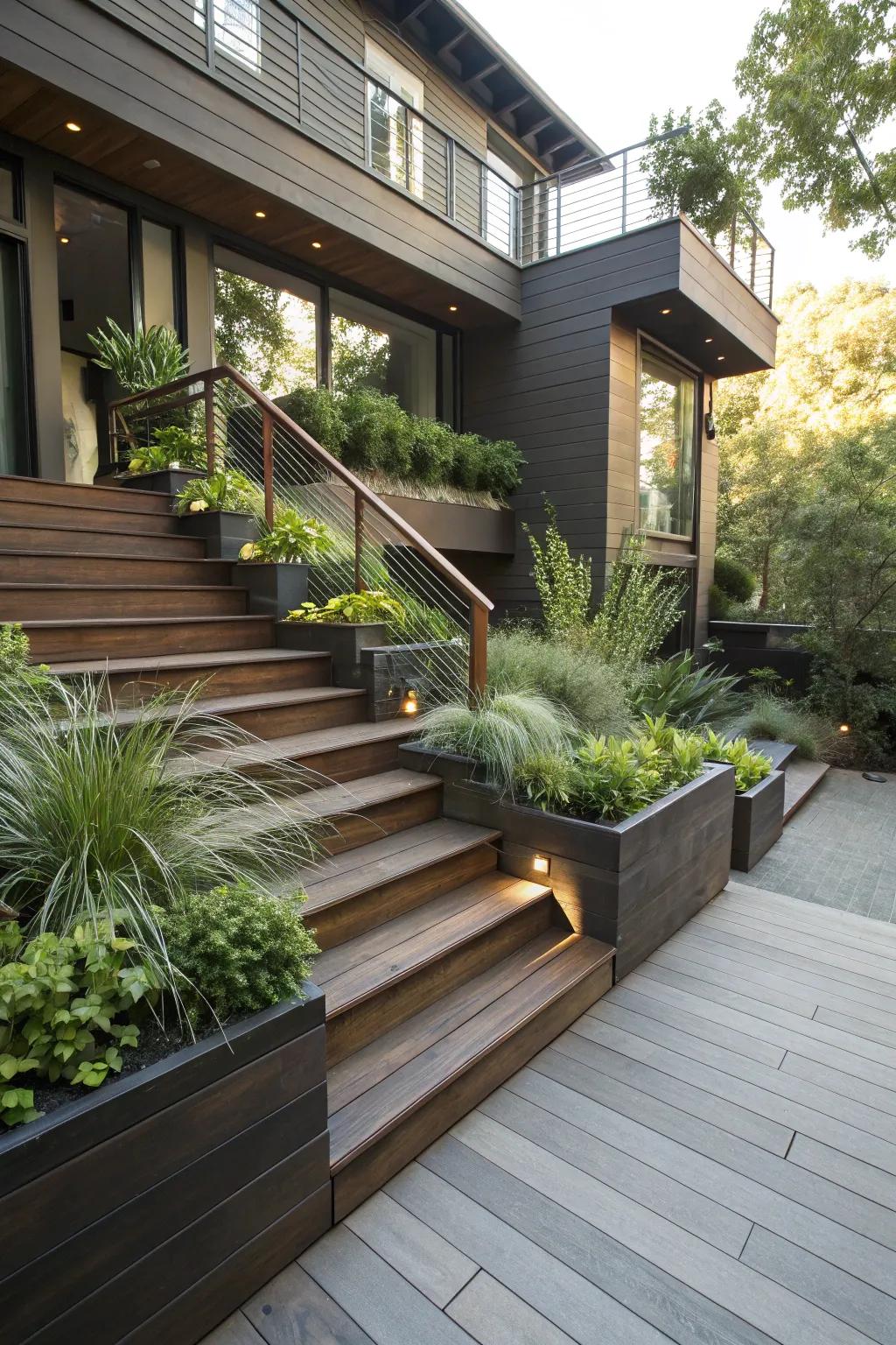Elevate your outdoor space with nature-inspired stairways. 🌿 #DeckDesign #StaircaseInspiration