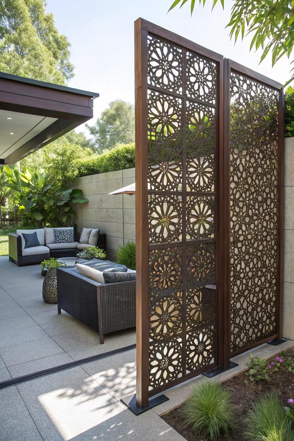 Transform your outdoor space with artistic privacy screens that double as stunning works of art.