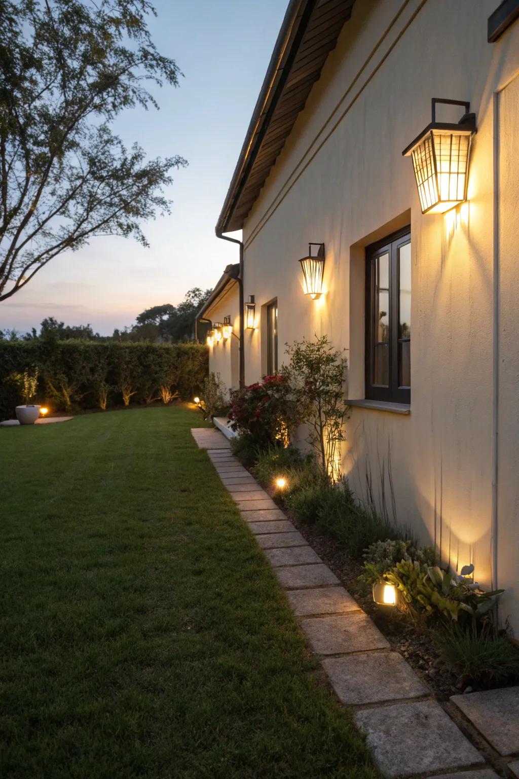 Wall-mounted lights cover large areas effortlessly.