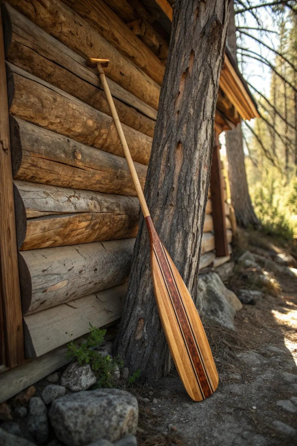 Capture the essence of rustic elegance with this charming cabin-inspired paddle design.