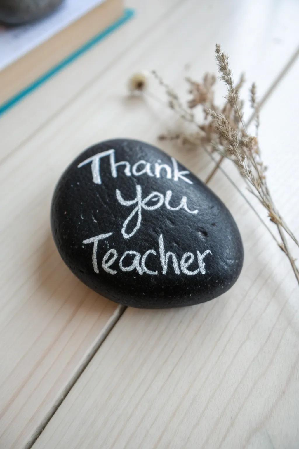 A simple yet thoughtful gesture: a chalkboard rock to brighten any teacher's day.