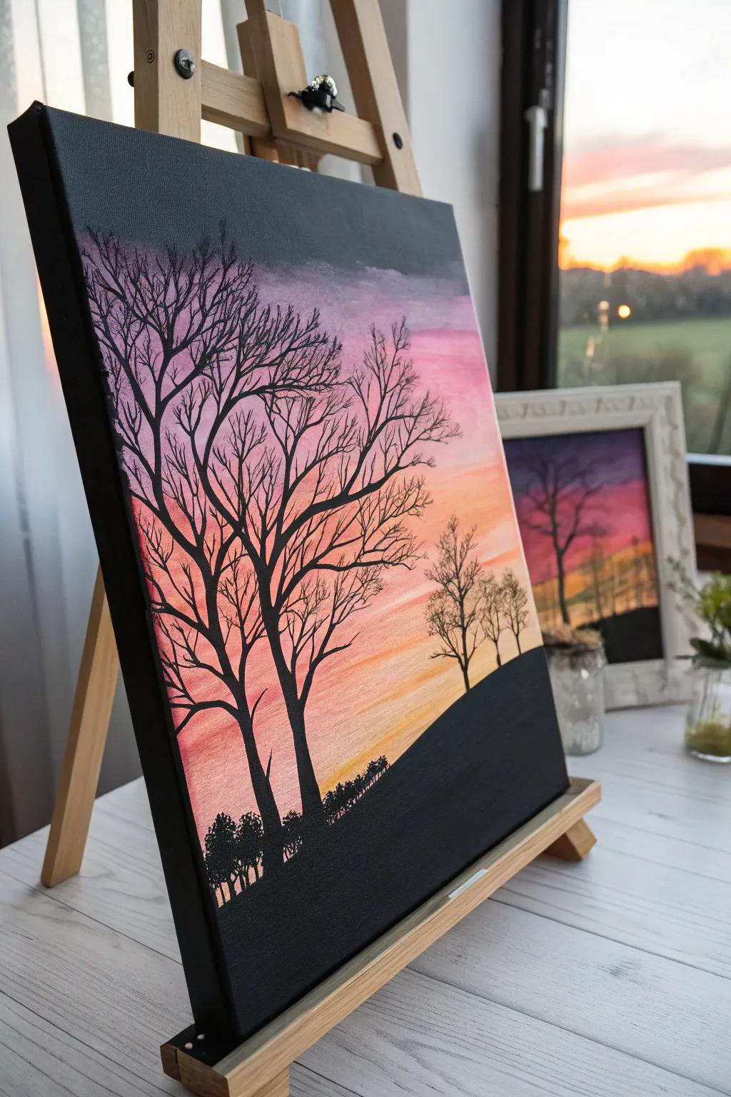 Discover the serene beauty of silhouetted landscapes on a black canvas, where simplicity meets emotional depth.