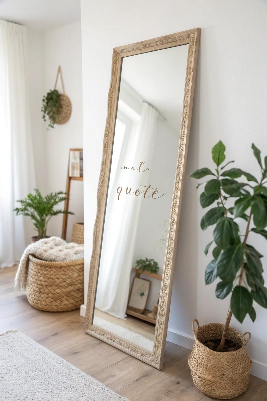 Transform your space with a touch of inspiration and elegance—paint your favorite quote on a mirror for a personalized and motivational decor statement.