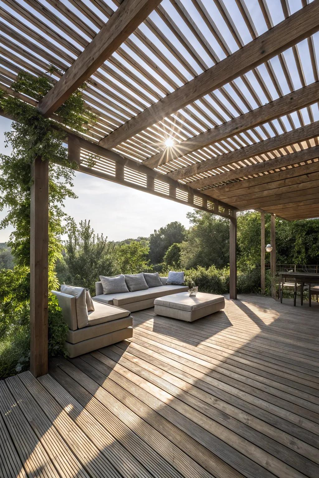 Elevate your outdoor space with a pallet deck and pergola—where style meets tranquility.