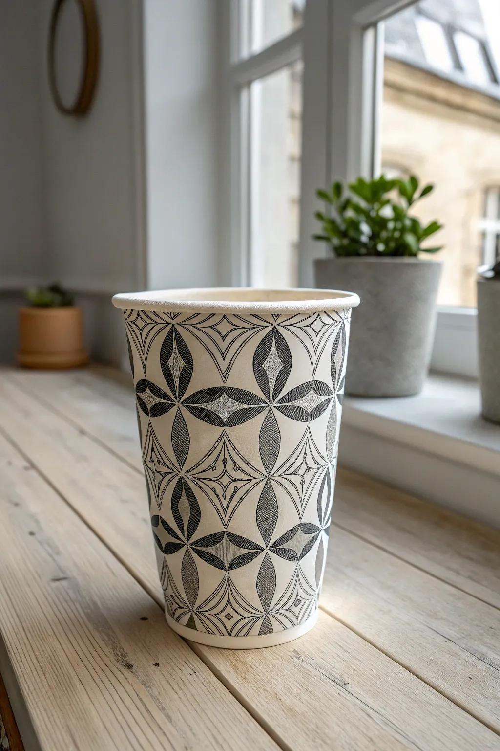 Discover the elegance of monochrome magic with this beautifully crafted paper cup design.