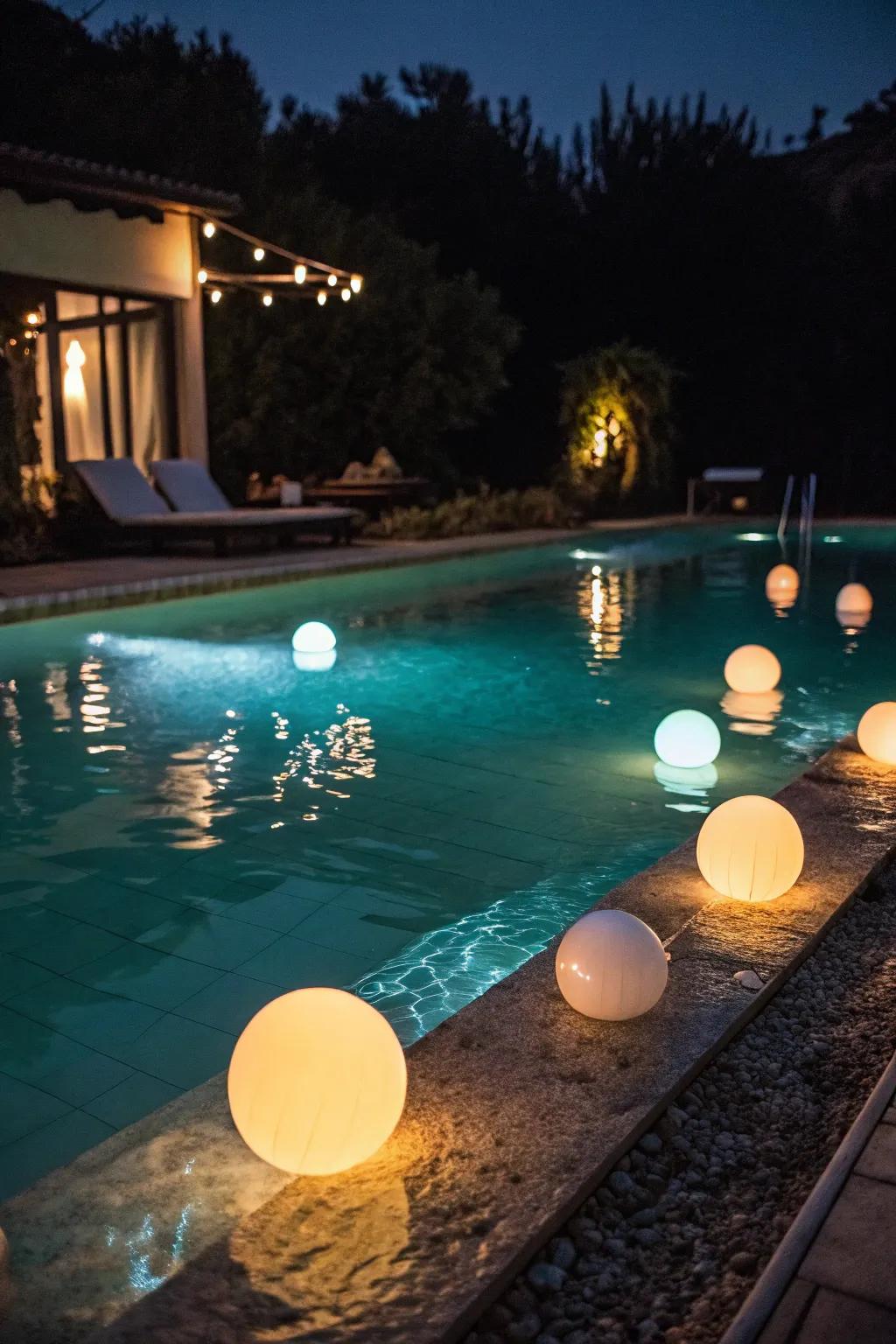 Floating lights turn your pool into a glowing oasis.