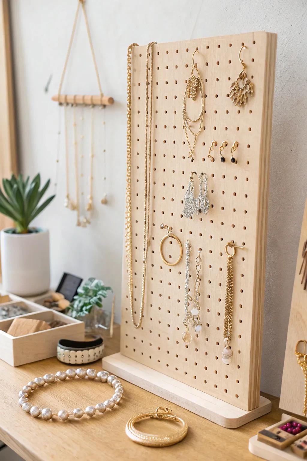 Transform your space with a boutique-inspired pegboard display, where elegance meets simplicity.