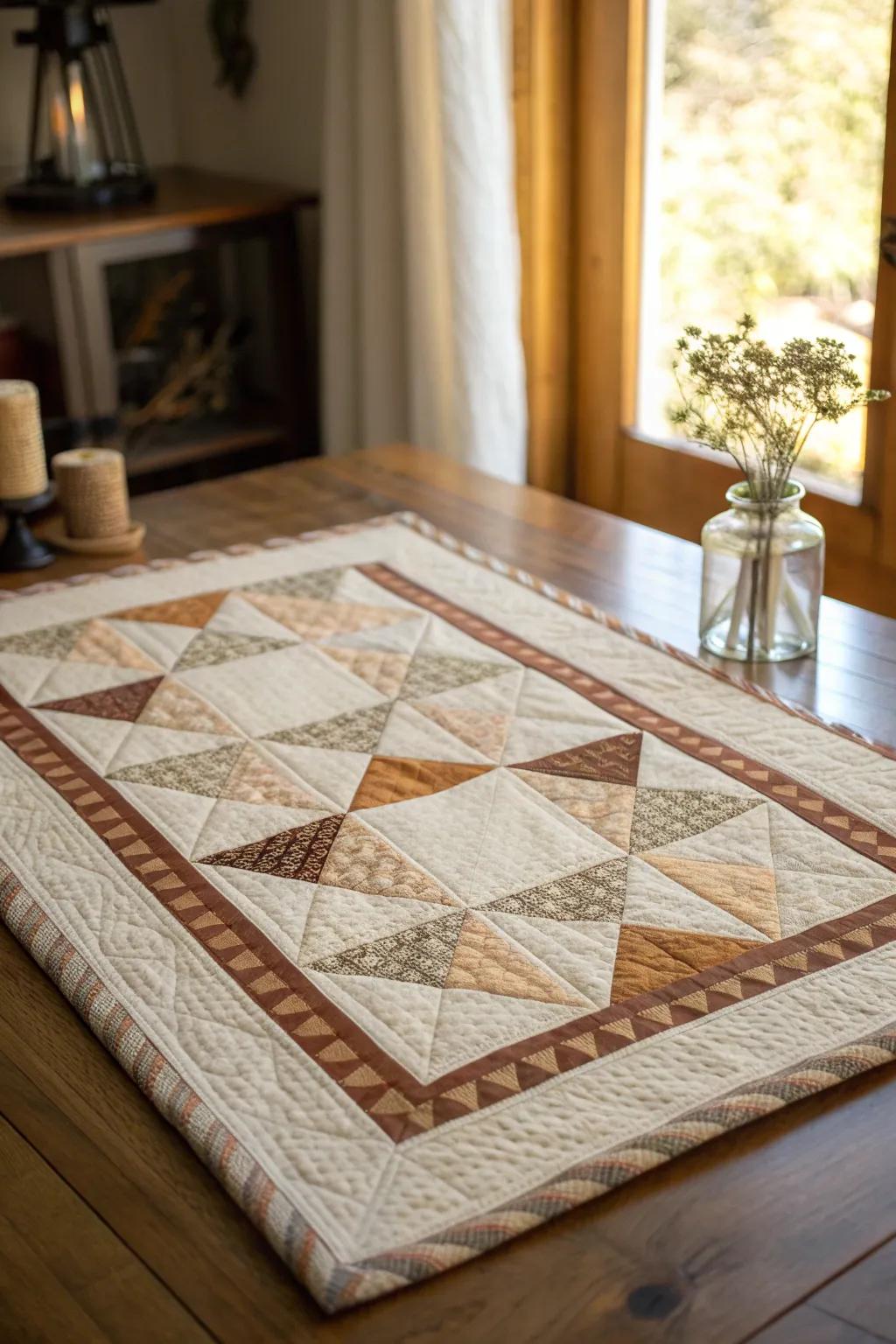 Discover the art of geometric framing with border prints to elevate your quilt's back design.