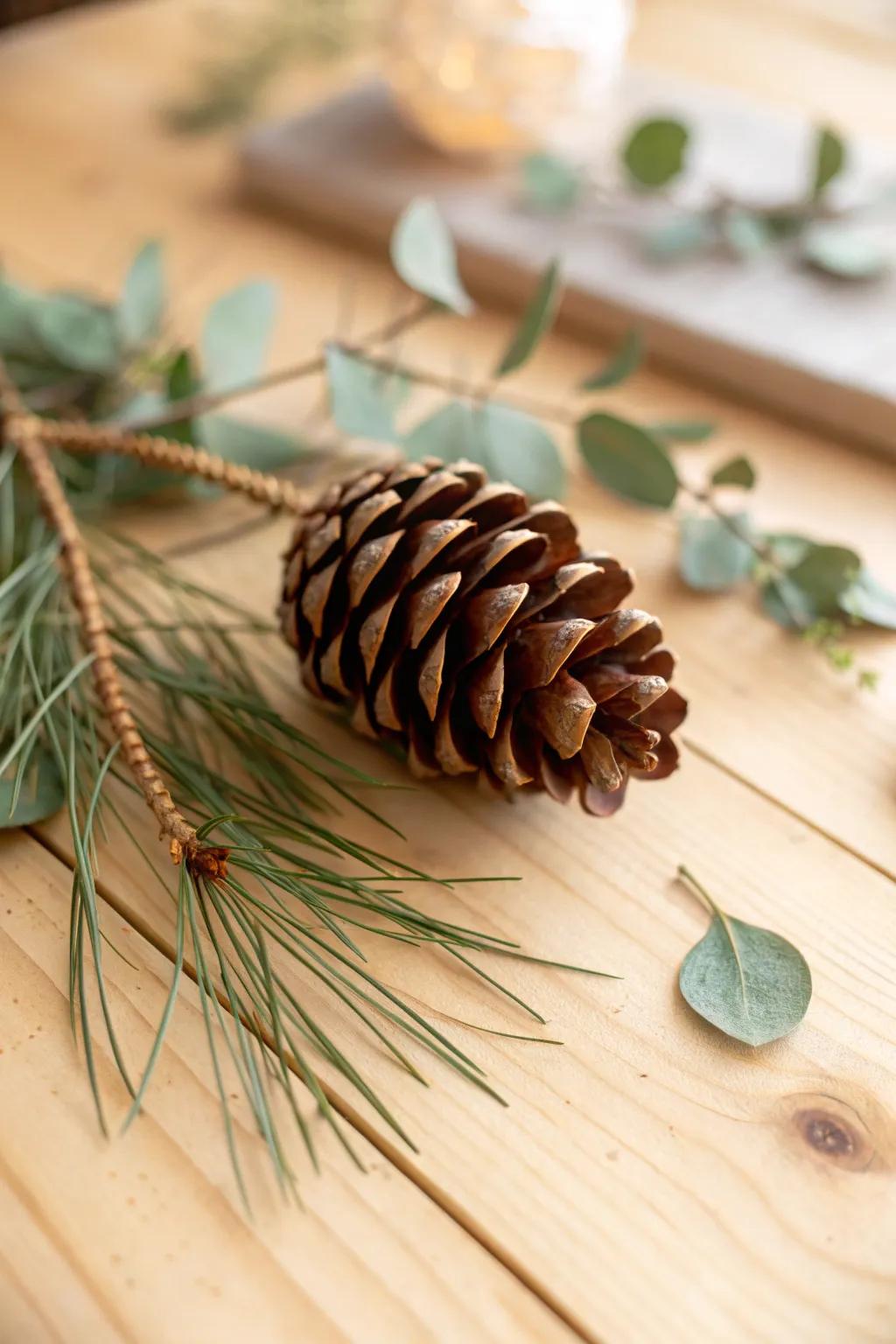 Embrace tranquility with this nature-inspired pinecone display, bringing the calming essence of the outdoors inside.