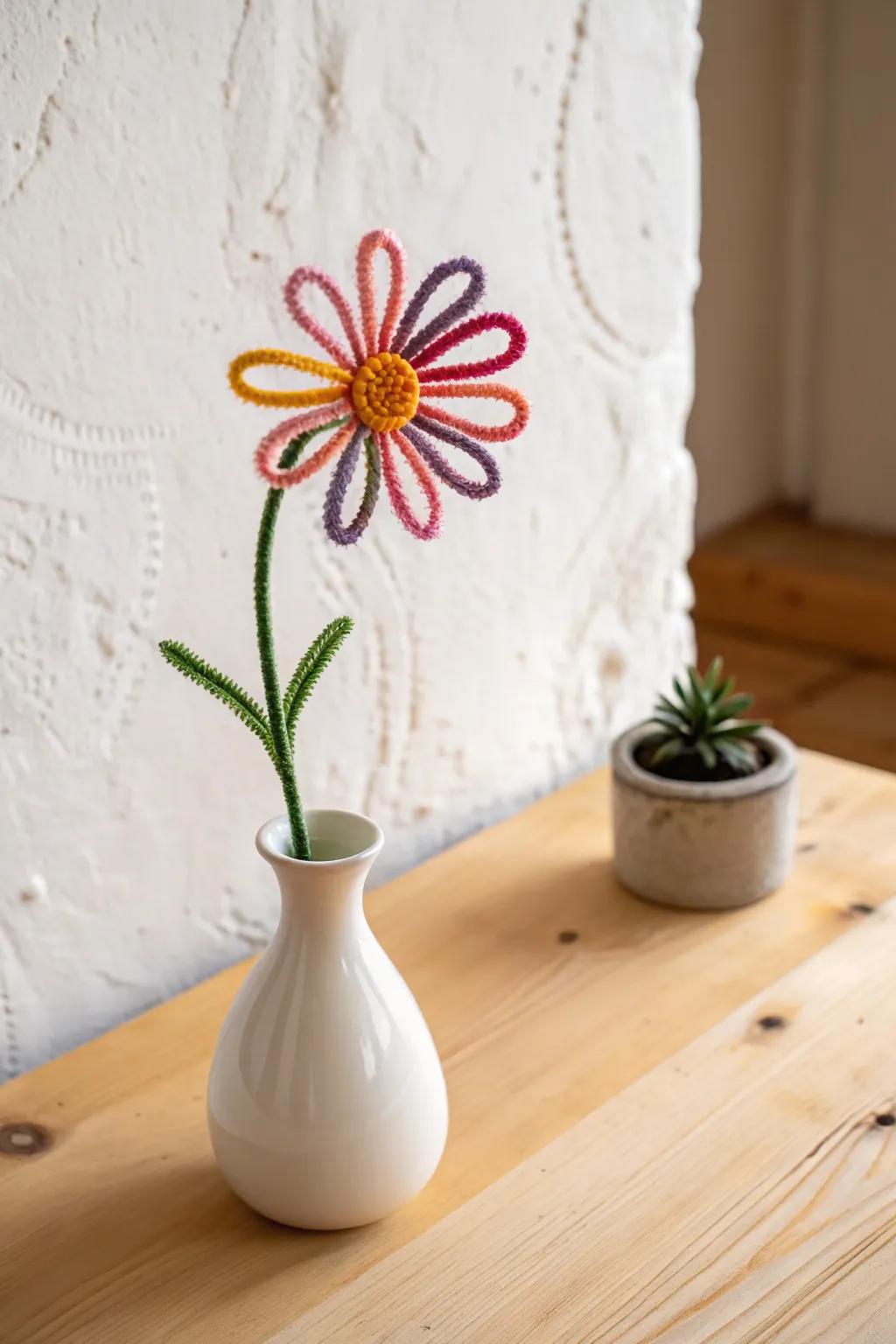 Add a pop of color and charm with handcrafted pipe cleaner flowers - a perfect blend of simplicity and bohemian flair!