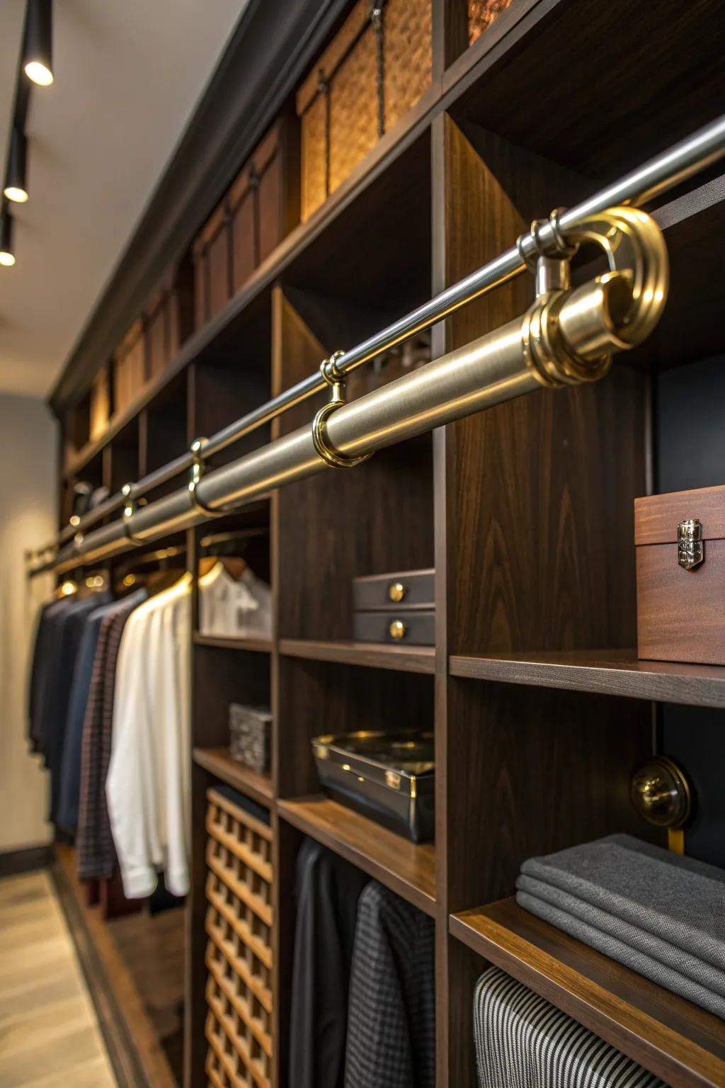 Elevate your organization game with this stylish under-shelf pipe storage solution.