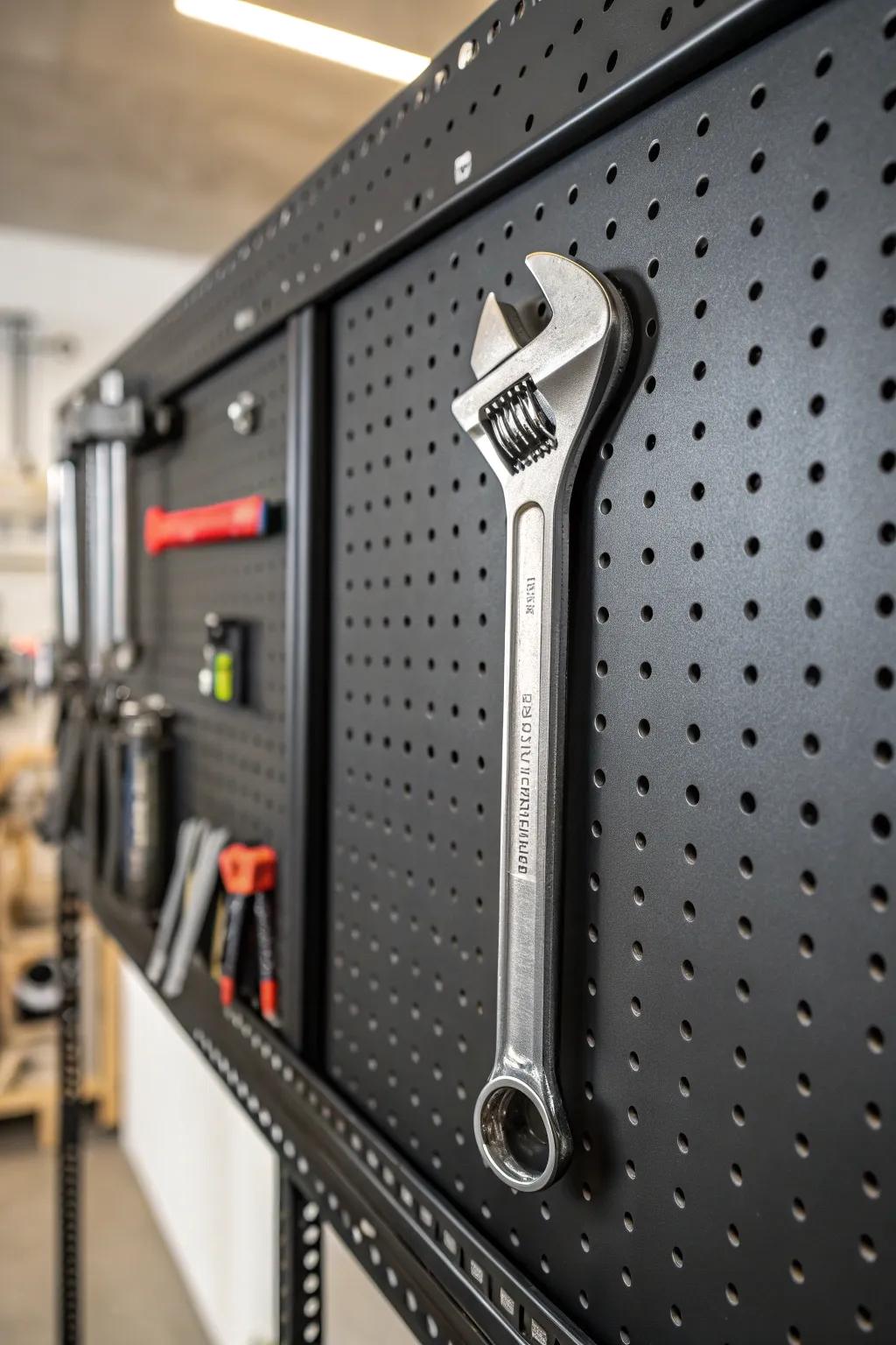 Elevate your workshop organization with a sophisticated pegboard setup.