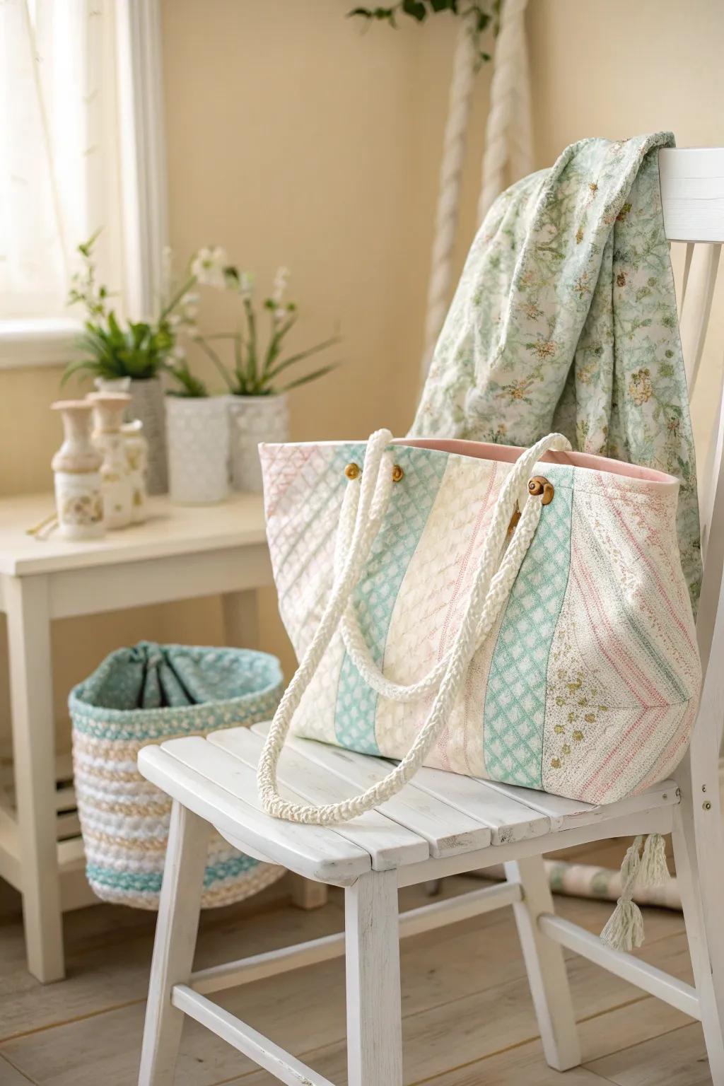 Crafted with care: Embrace eco-chic style with this DIY plastic sheet beach bag, perfect for your next sandy getaway.