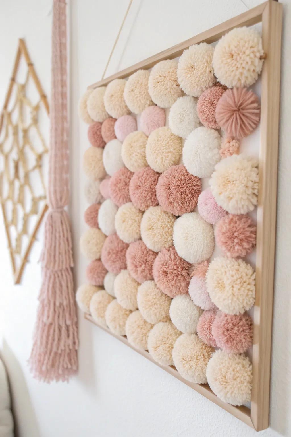 Elevate your space with the serene beauty of minimalist pom pom wall art - a perfect blend of simplicity and style.