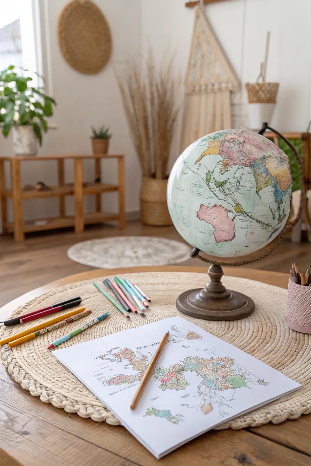 Send your wanderlust to the world with a hand-drawn globe postcard, where dreams meet artistry.