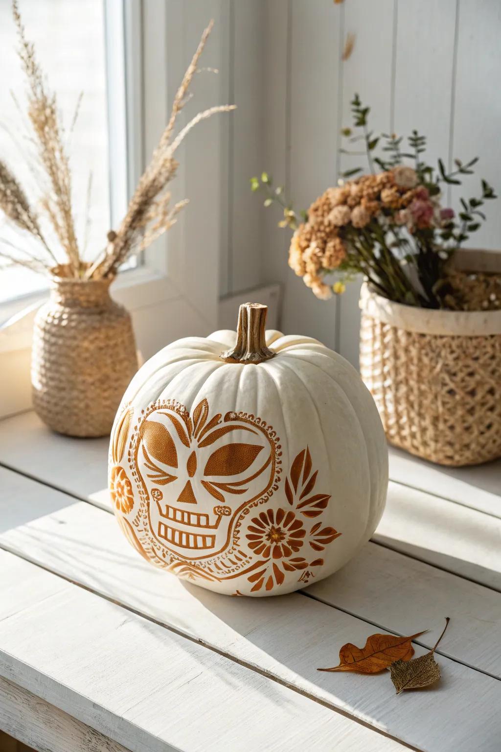 Discover the art of precision with stencil-carved pumpkin faces—where minimalism meets intricate design.
