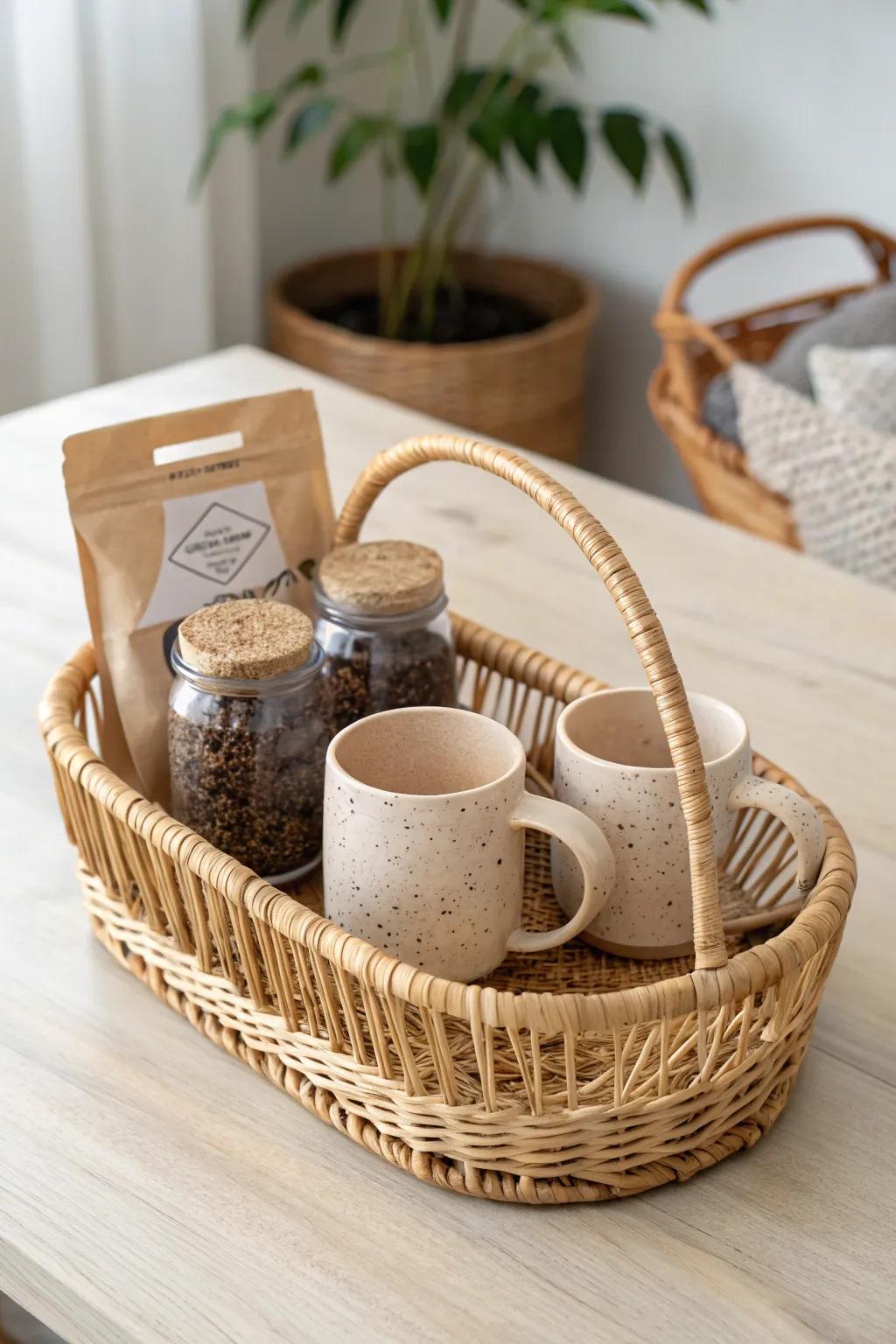 Indulge in a cozy morning ritual with our Coffee and Tea Lovers Basket, perfect for caffeine enthusiasts seeking simplicity and natural beauty.