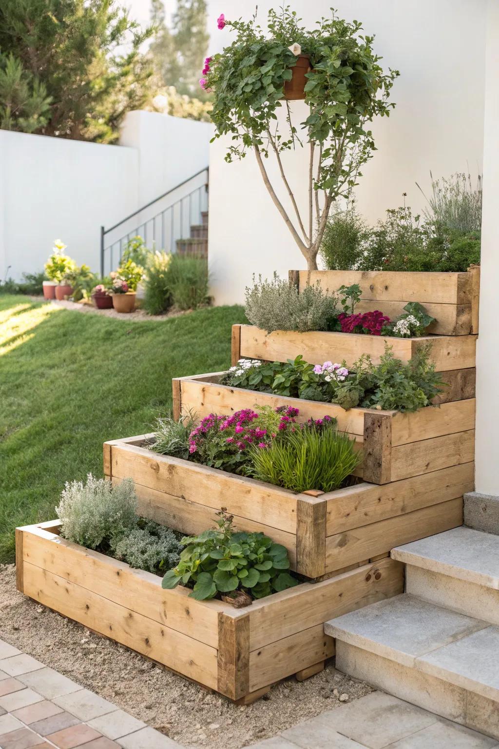 Elevate your garden with tiered elegance—where craftsmanship meets natural beauty.