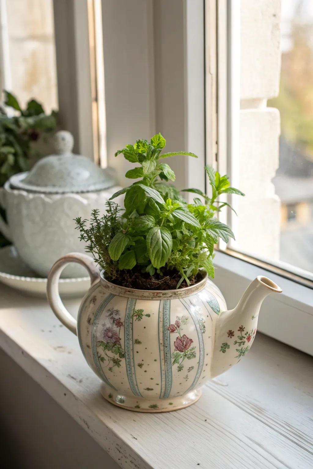 Breathe new life into your kitchen decor with a charming teapot terrarium. 🌿✨ #RepurposedPlanter #ScandinavianStyle