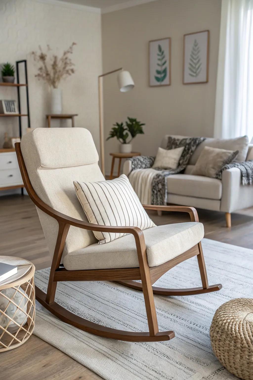 A minimalist rocking chair adds elegance to a modern living space.