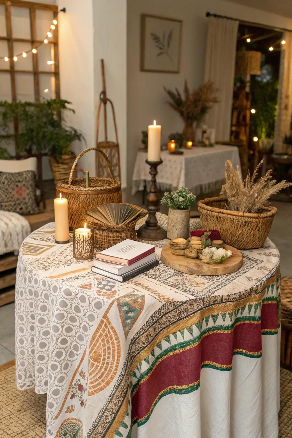 Create a bohemian haven with mixed patterns and textures.
