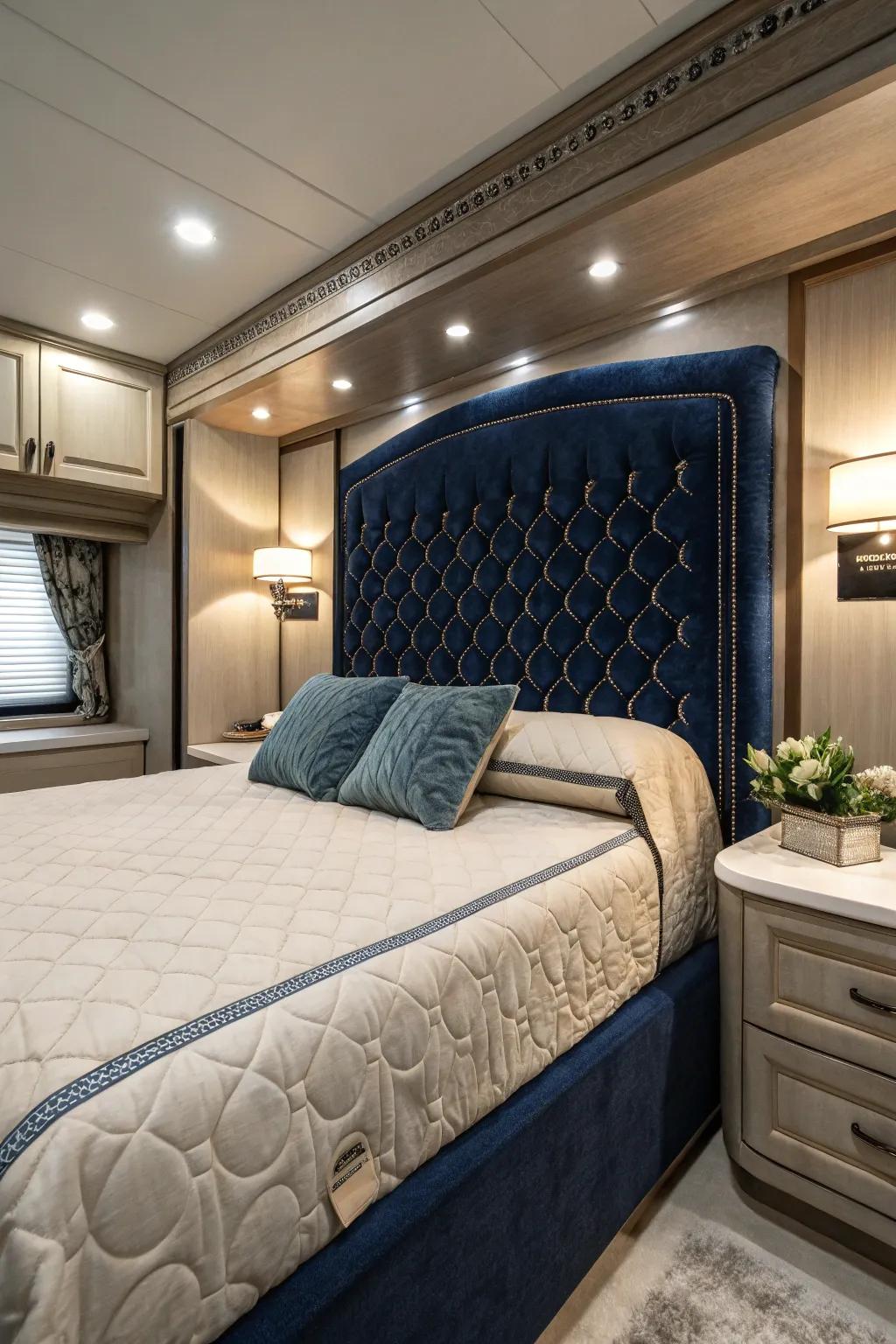 Transform your RV into a sanctuary with a touch of upholstered elegance.
