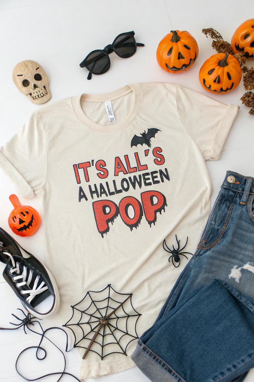 A trendy shirt with a pop culture reference that’s been given a spooky twist.