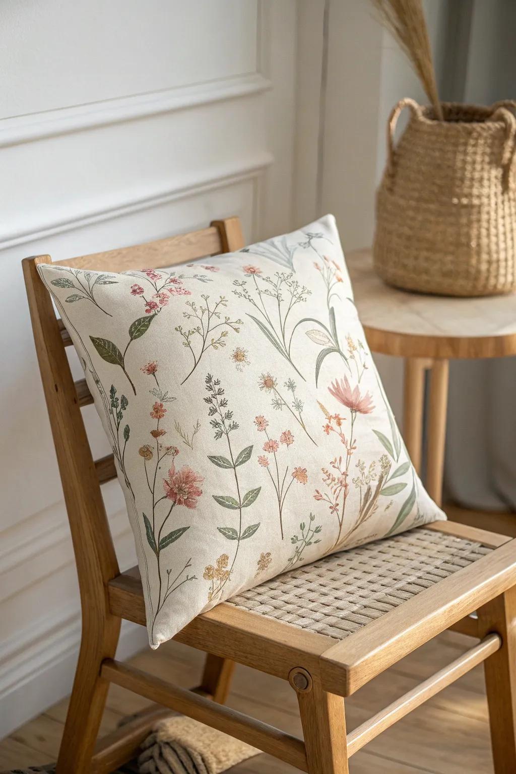 Elevate your living space with the simple elegance of screen-printed floral pillows.