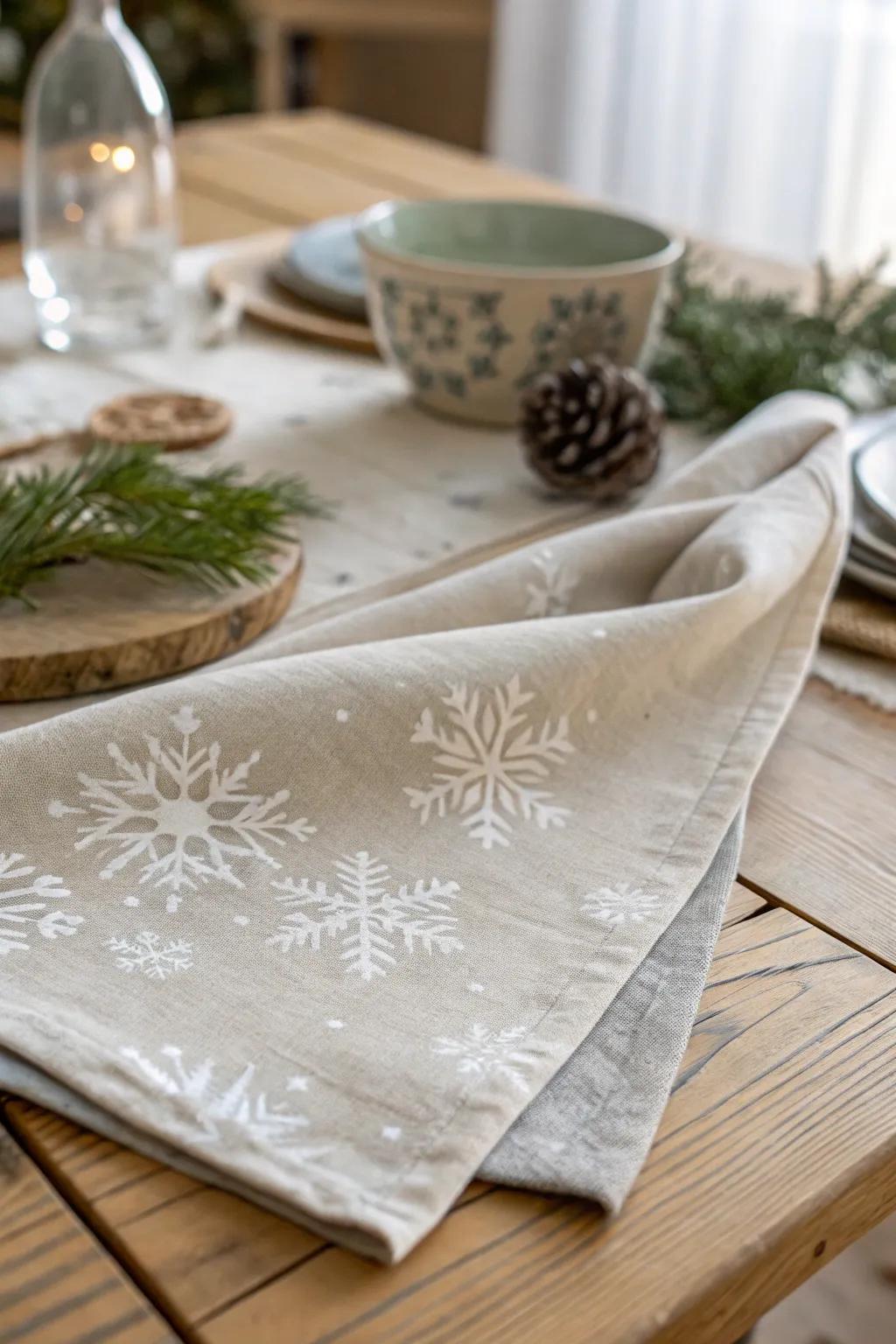 Elevate your holiday table with minimalist screen-printed napkins that capture the magic of the season.