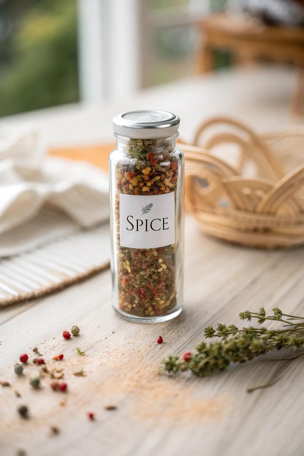 Elevate your kitchen aesthetics with minimalist transparent spice labels that let nature's colors shine.