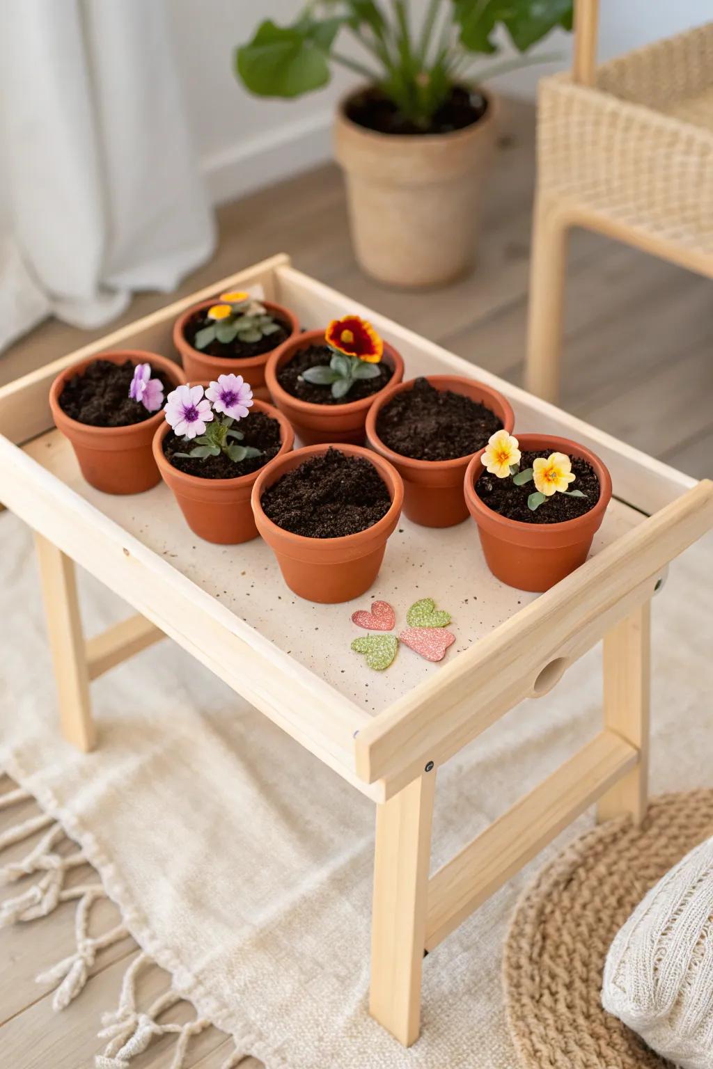 Bring nature indoors with this charming garden sensory table – a perfect blend of minimalist design and playful learning!