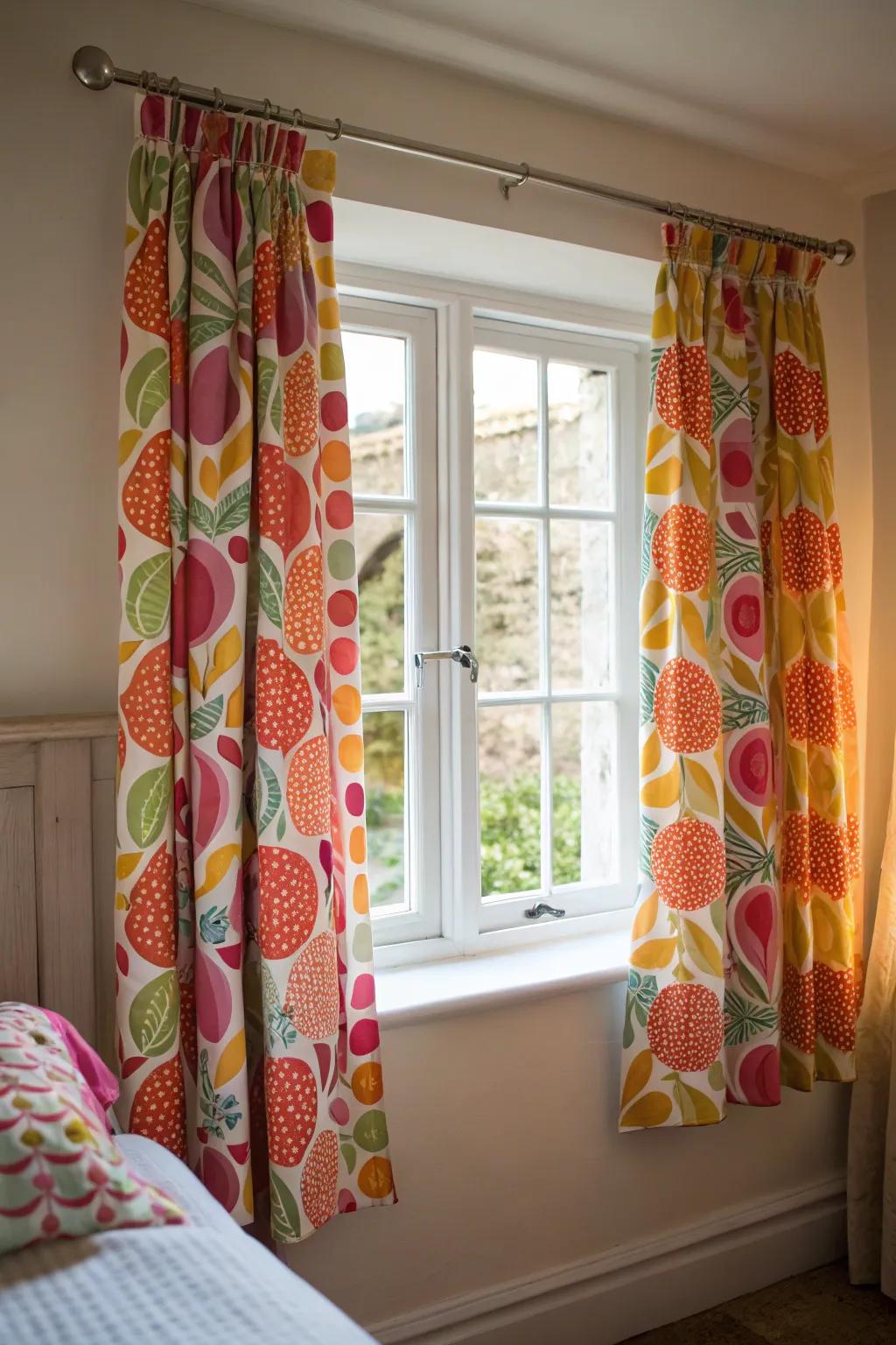 Patterned curtains can be the statement piece in a simple bedroom design.